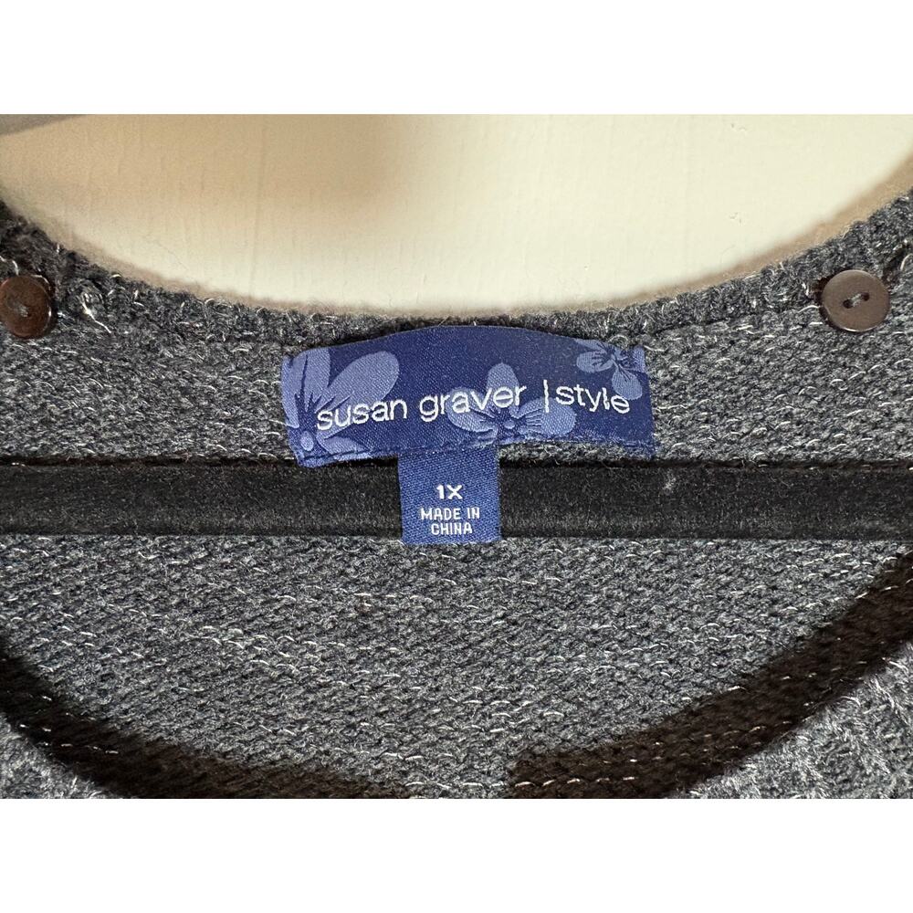 Susan Graver Style 1X Long Sleeve Open Front Sequin Embellished Cardigan Sweater - Picture 3 of 5